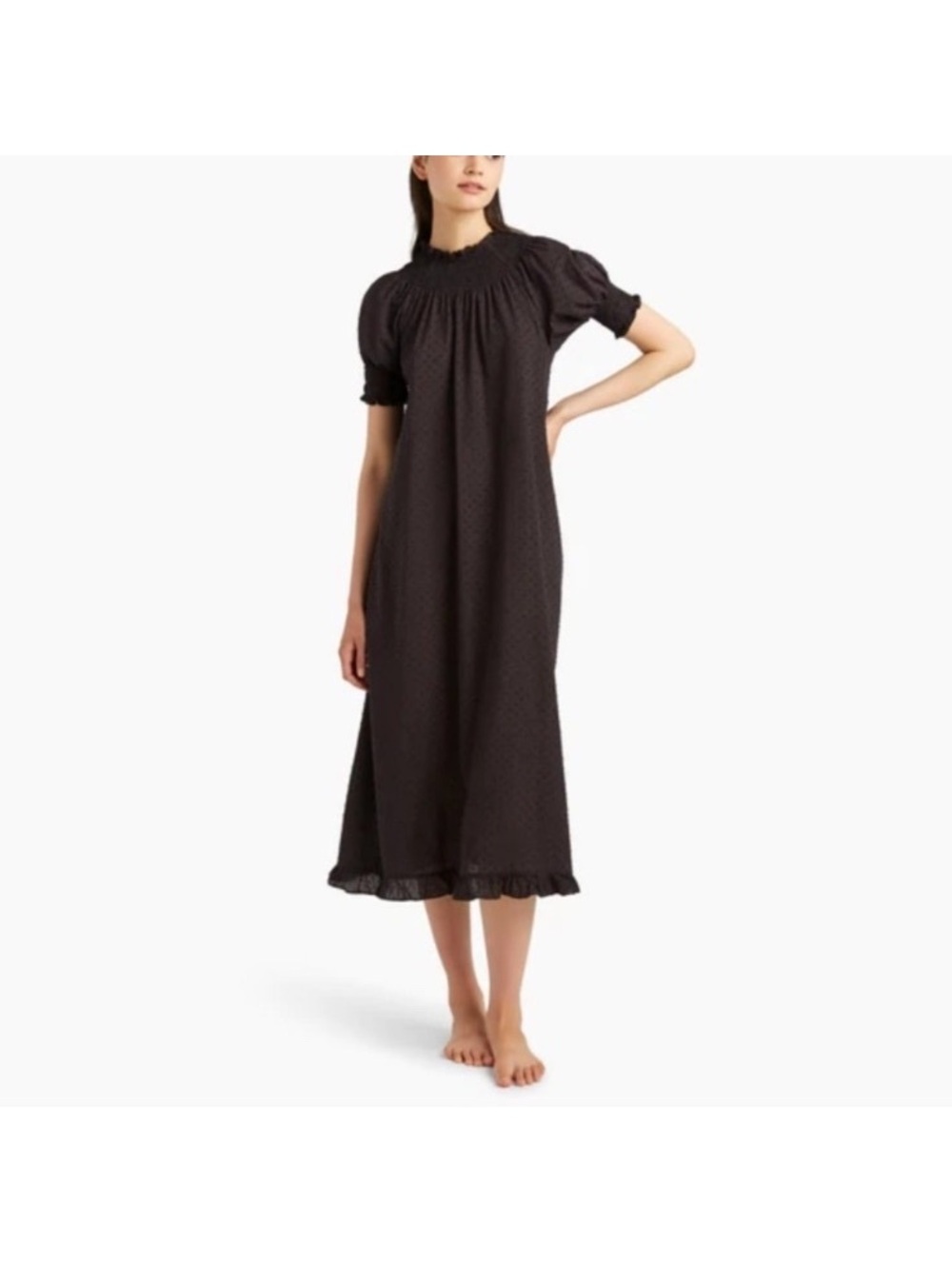 Hill Home Home Black Swiss Dot Caroline Maxi Nap dress short sleeve small